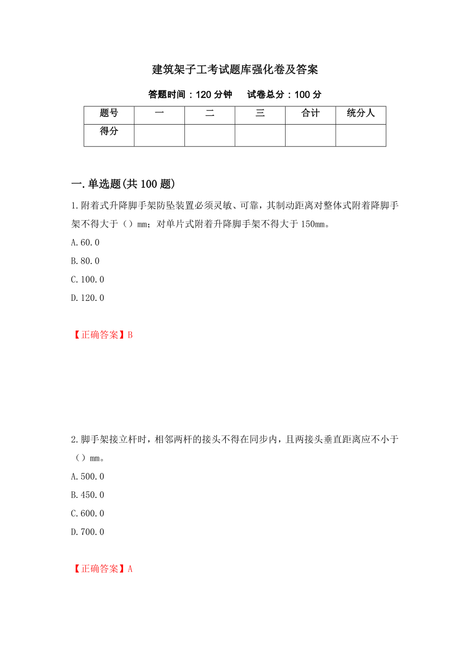 建筑架子工考试题库强化卷及答案（23）_第1页