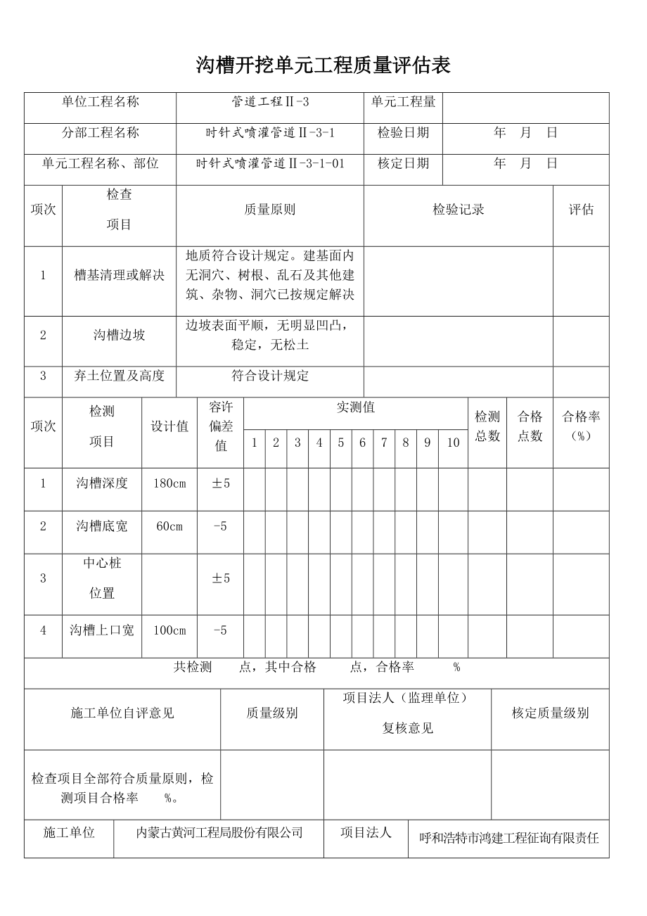 沟槽开挖单元关键工程质量评定表时针式_第1页