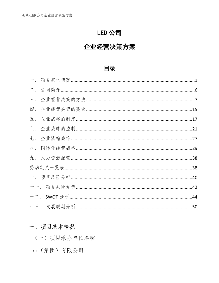 LED公司企业经营决策方案（参考）_第1页