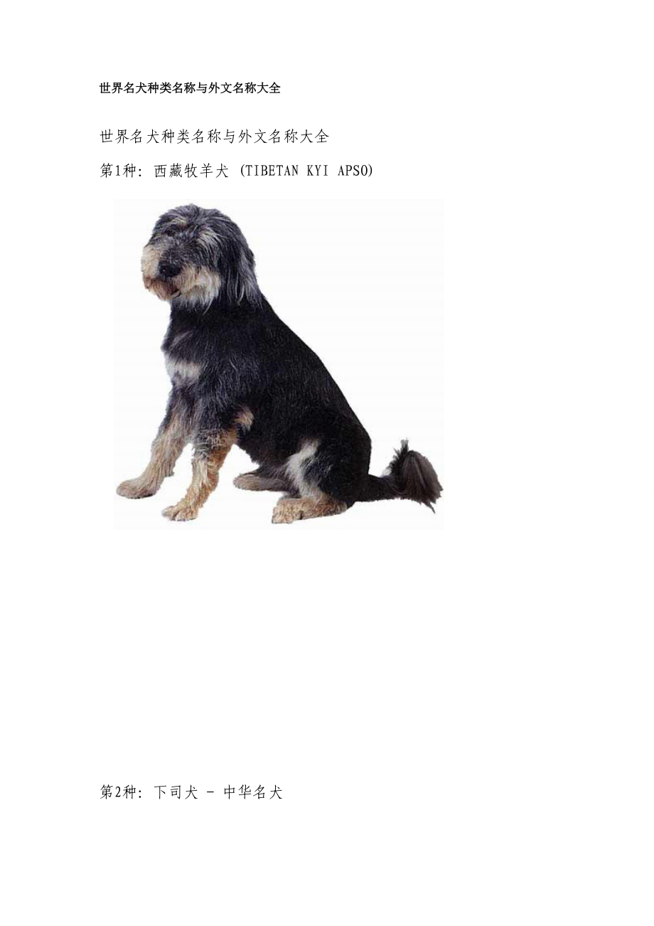 世界名犬种类名称与外文名称大全_第1页