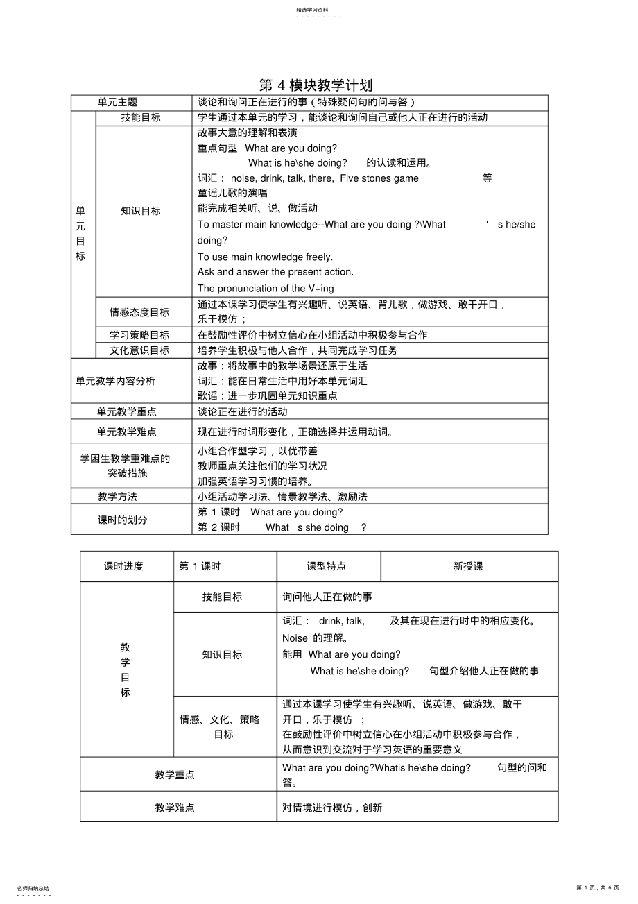 2022年完整word版,二年级英语下册Module4Unit1Whatareyoudoing教案外研版_第1页