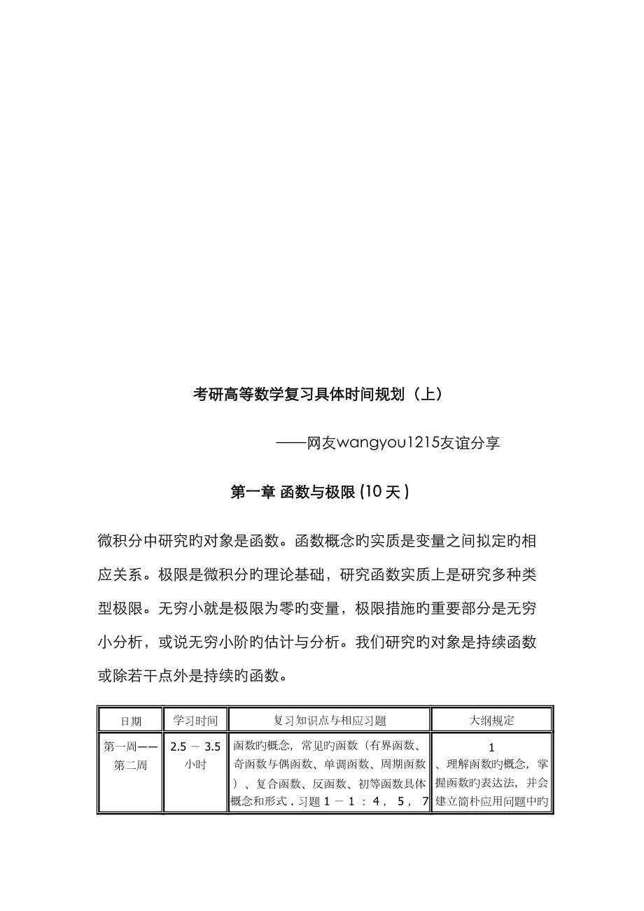 年度考研高等数学复习具体时间规划_第1页