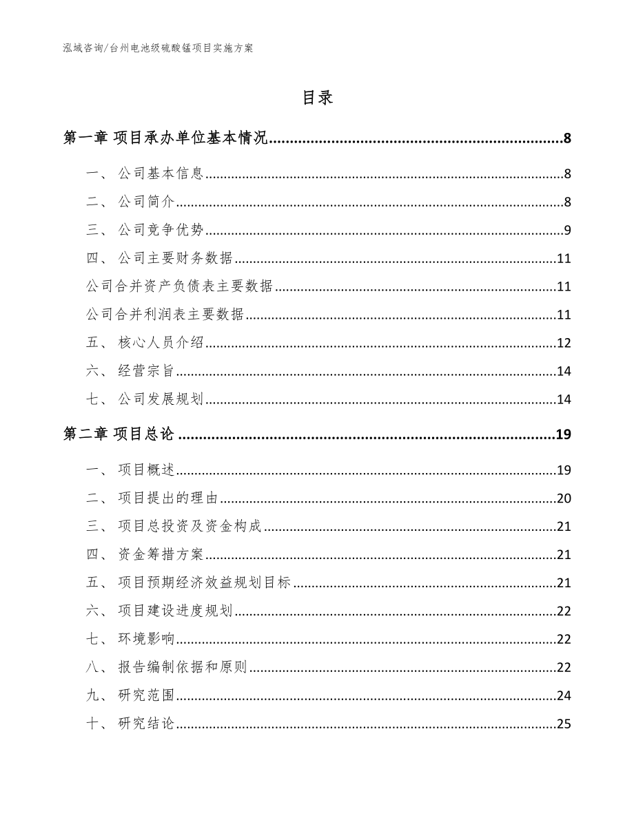 台州电池级硫酸锰项目实施方案_模板范本_第1页