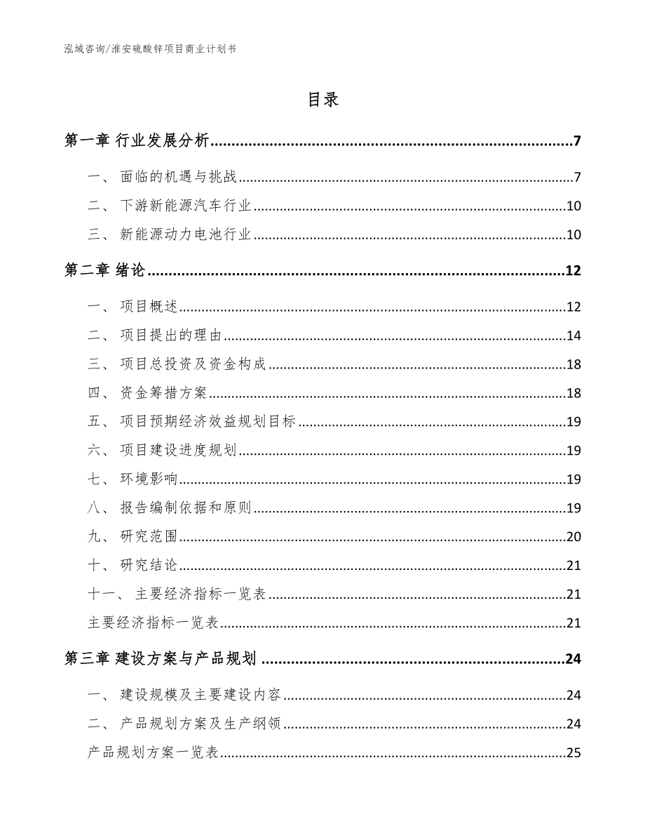 淮安硫酸锌项目商业计划书模板范本_第1页