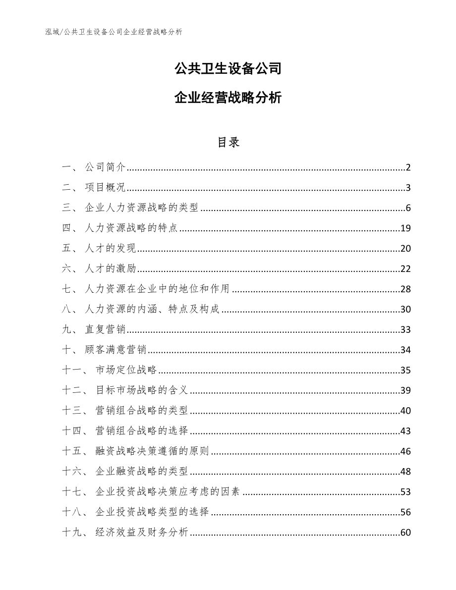 公共卫生设备公司企业经营战略分析_范文_第1页