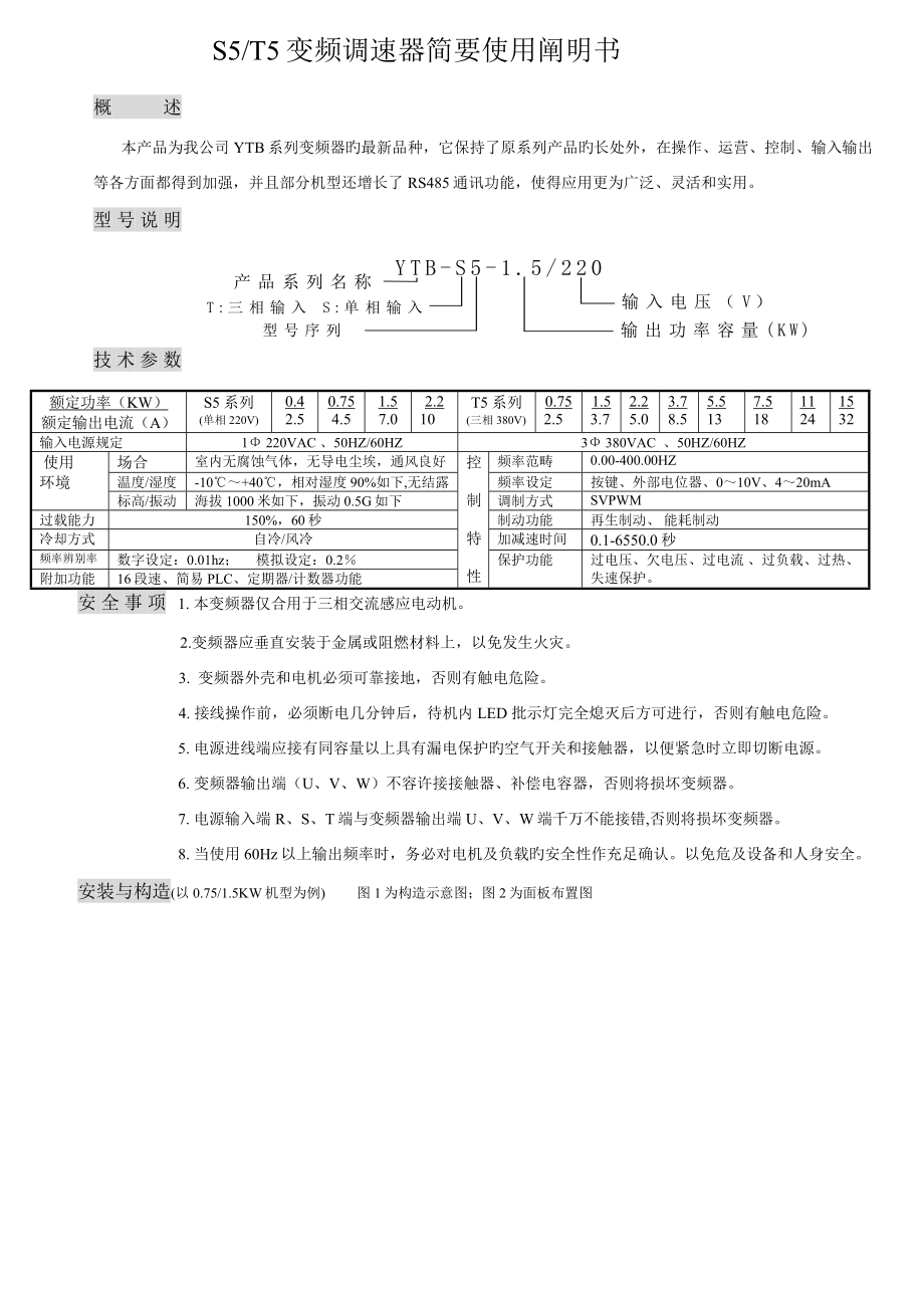 亚泰变频器YTBS专项说明书_第1页