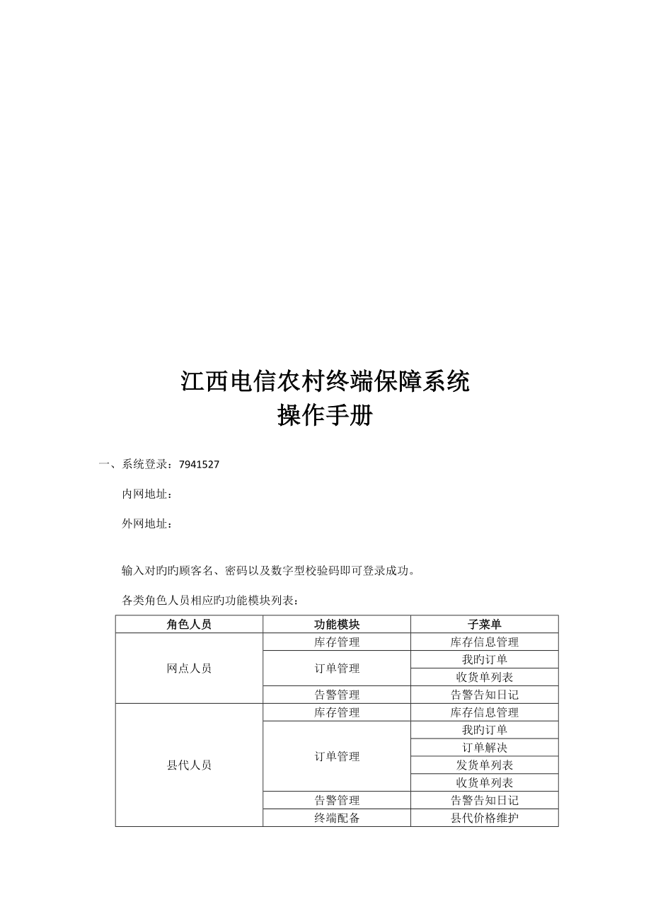 江西电信农村终端保障系统必备操作标准手册_第1页