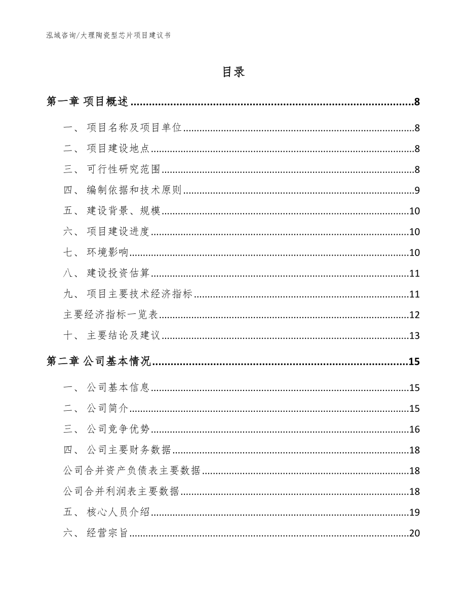 大理陶瓷型芯片项目建议书_范文参考_第1页