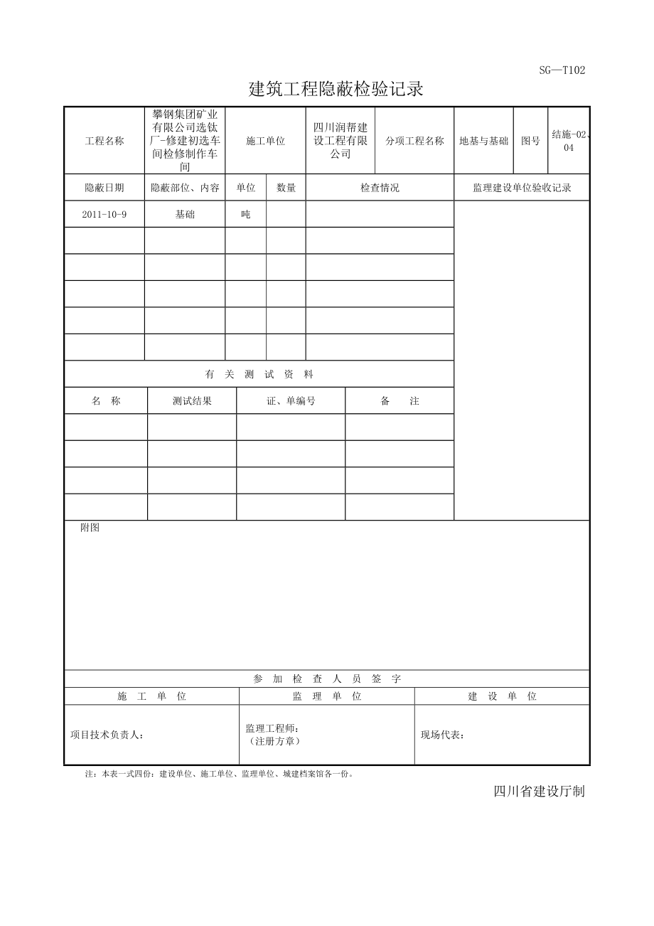 四川-建筑工程隐蔽检验记录-SG-T102_第1页