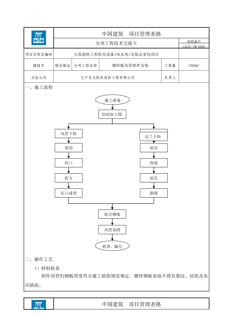 风管制作安装重点技术交底_第1页