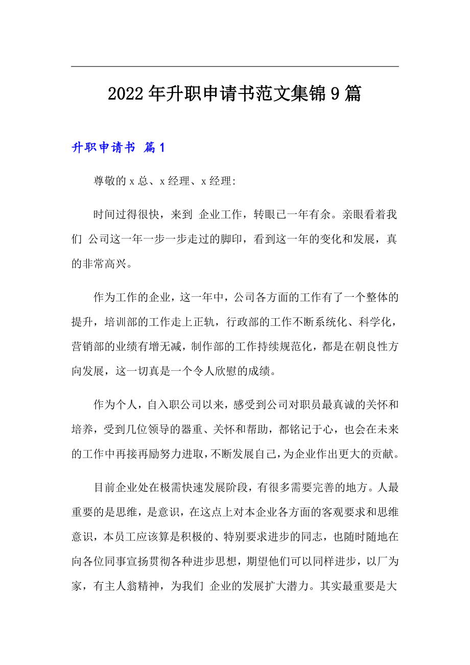 2022年升职申请书范文集锦9篇_第1页