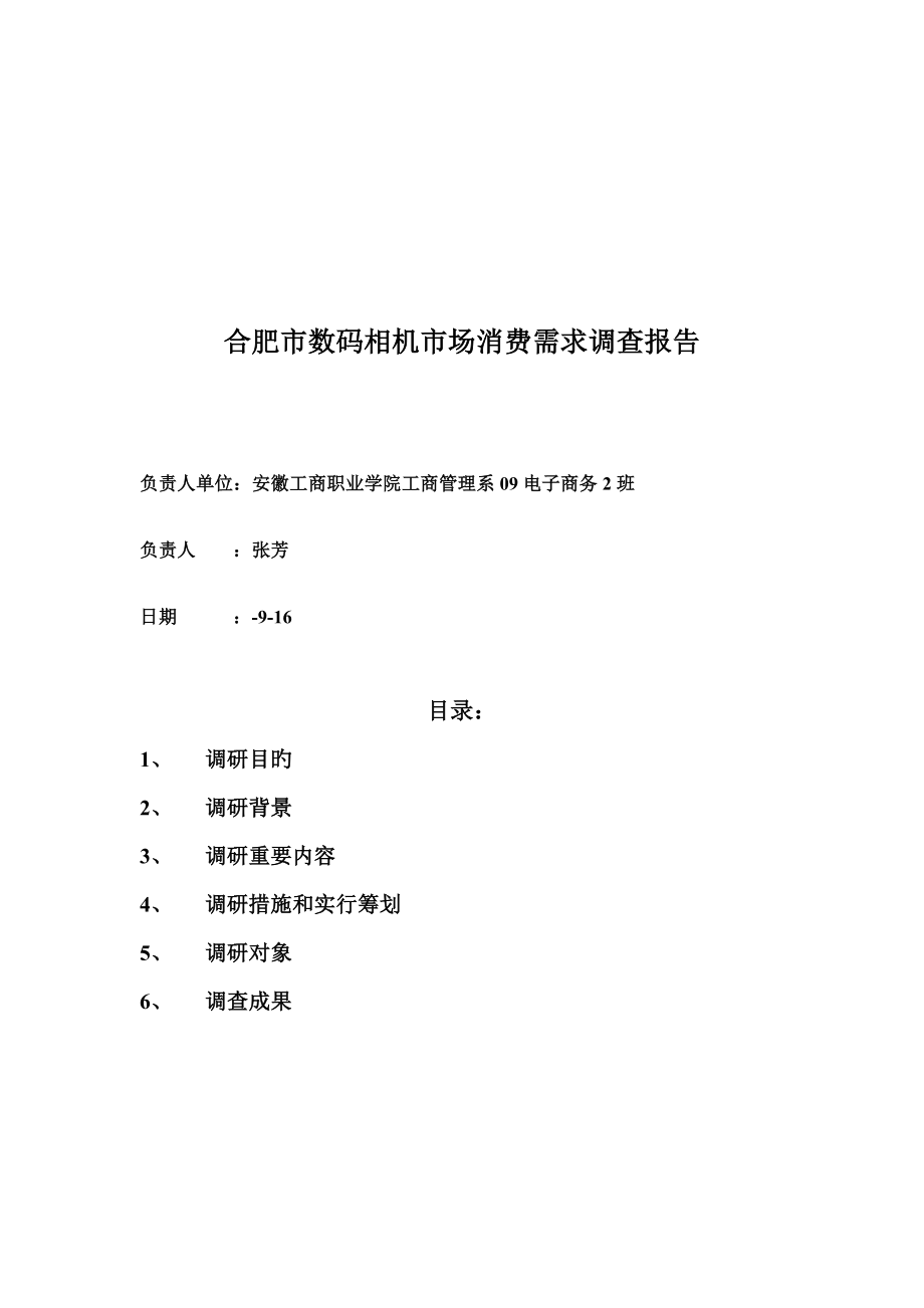 合肥市数码相机市场消费需求调查报告书_第1页