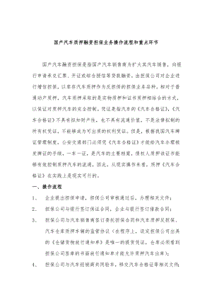 国产汽车质押融资担保业务操作流程和重点环节