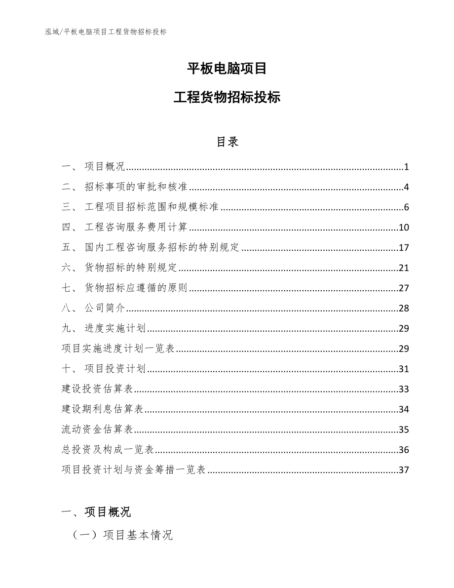 平板电脑项目工程货物招标投标_第1页