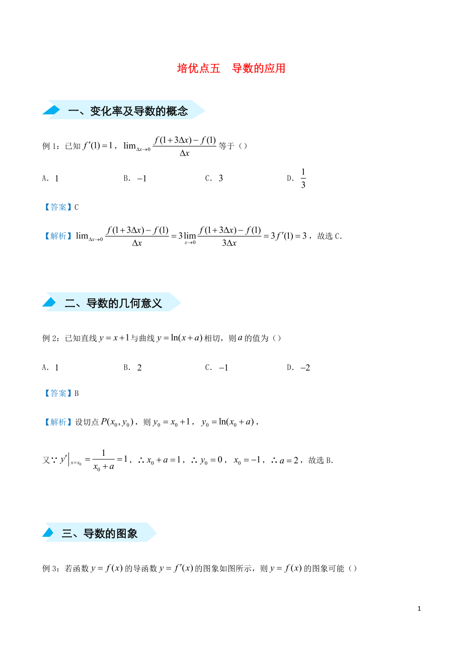 2020屆高考數(shù)學(xué) 專題五 導(dǎo)數(shù)的應(yīng)用精準(zhǔn)培優(yōu)專練 文_第1頁(yè)