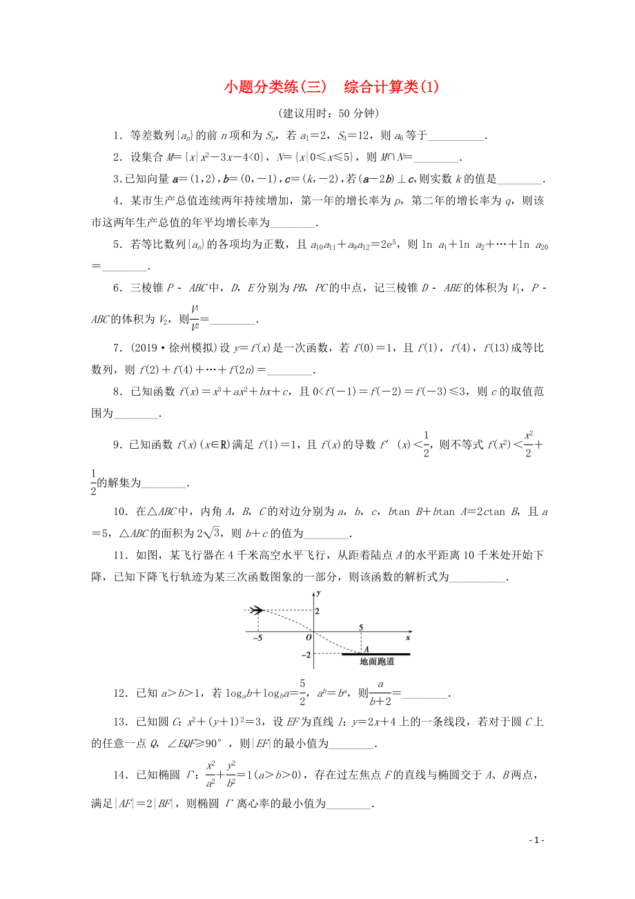 （江蘇專用）2020版高考數(shù)學(xué)三輪復(fù)習(xí) 小題分類練（三）綜合計(jì)算類（1） 文 蘇教版_第1頁