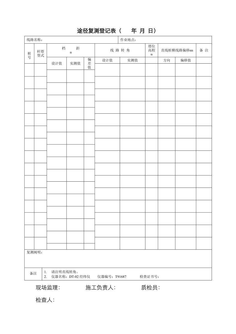 千伏配电线路施工检查及评级记录_第1页