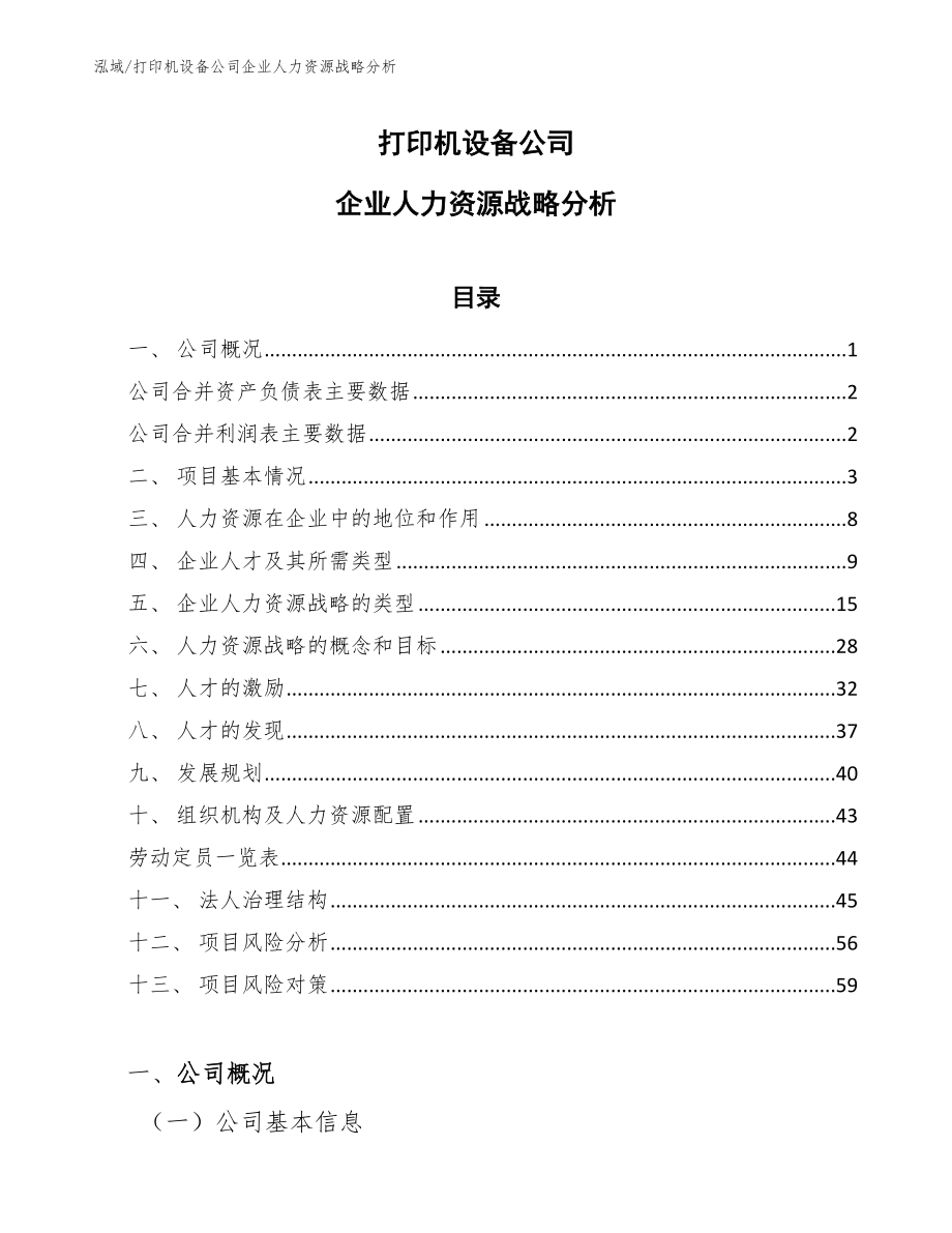 打印机设备公司企业人力资源战略分析【范文】_第1页