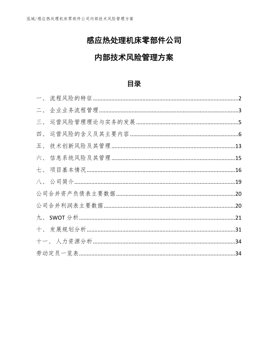 感应热处理机床零部件公司内部技术风险管理方案【范文】_第1页