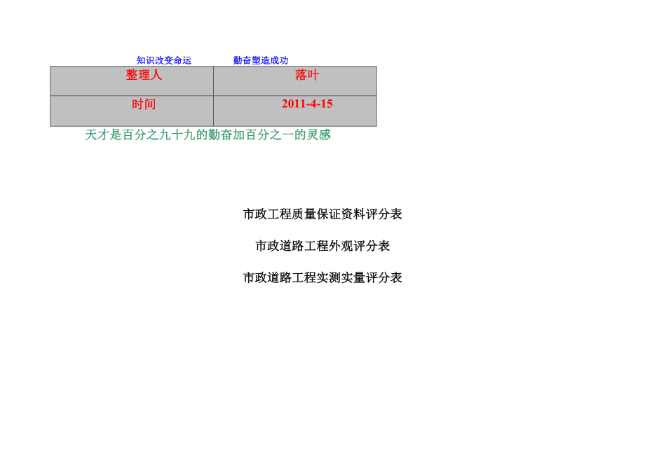 2011-学习资料大全：市政工程竣工验收表格_第1页