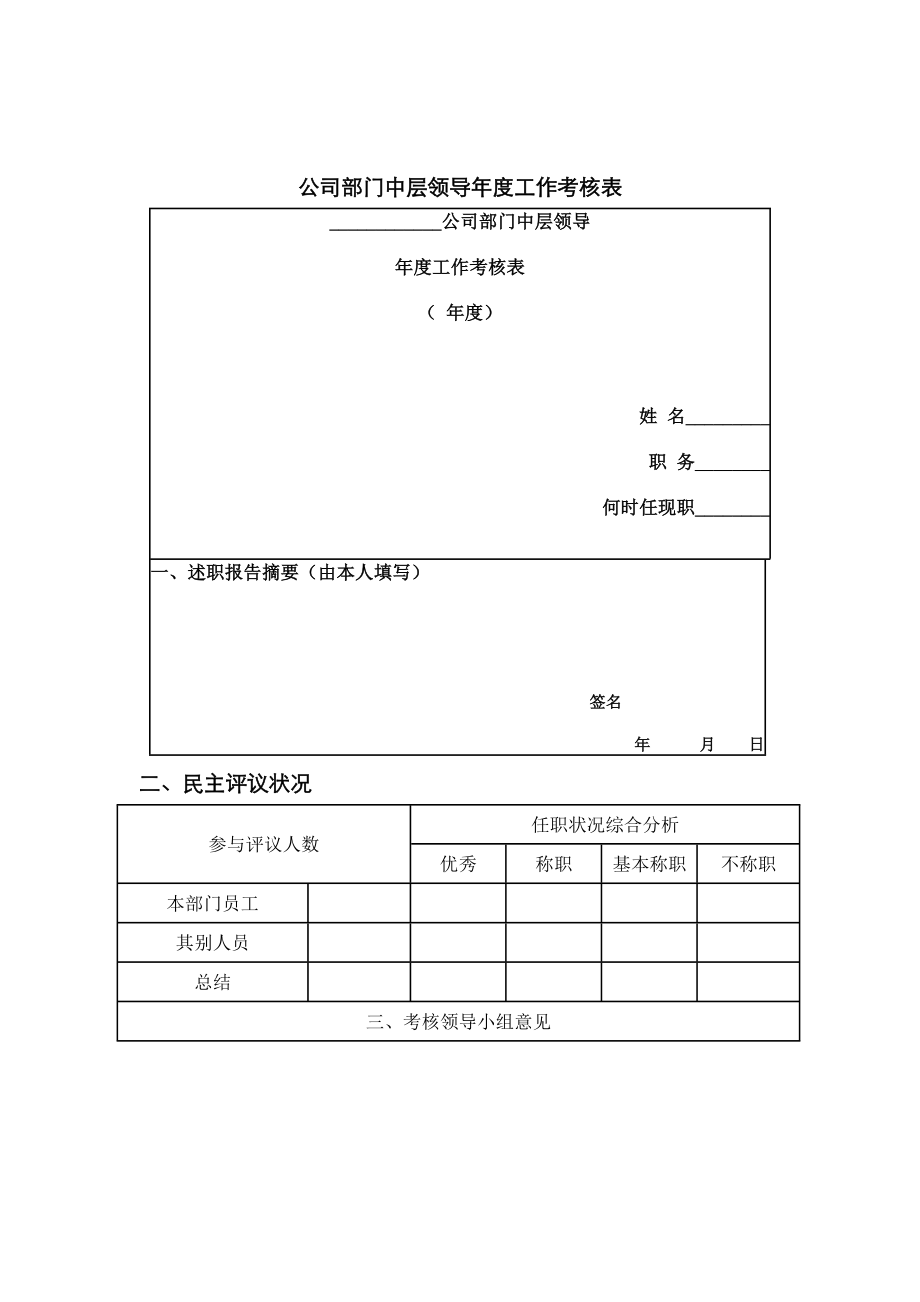 公司部门中层领导年度工作规范考核表_第1页