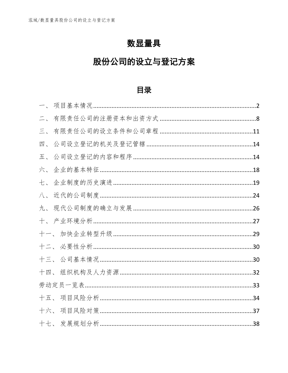 数显量具股份公司的设立与登记方案【参考】_第1页