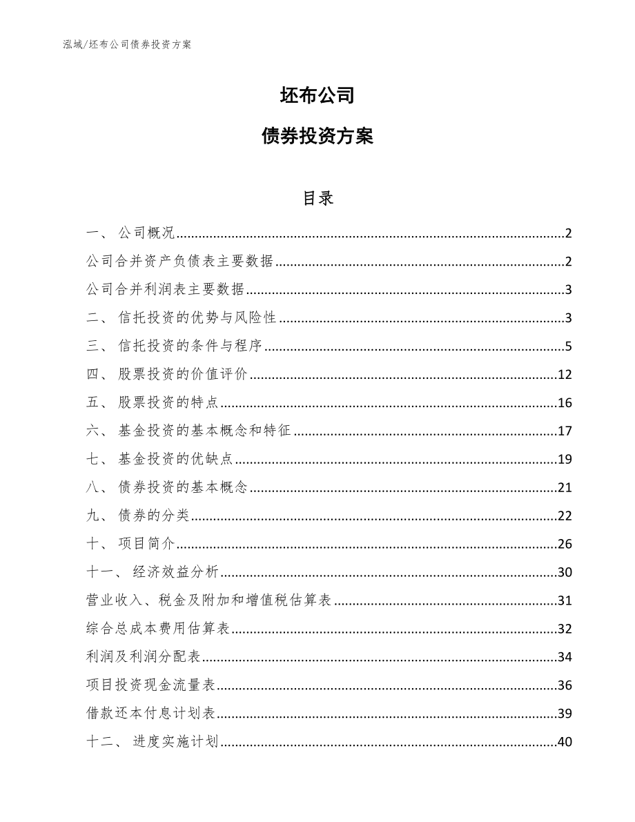 坯布公司债券投资方案【范文】_第1页