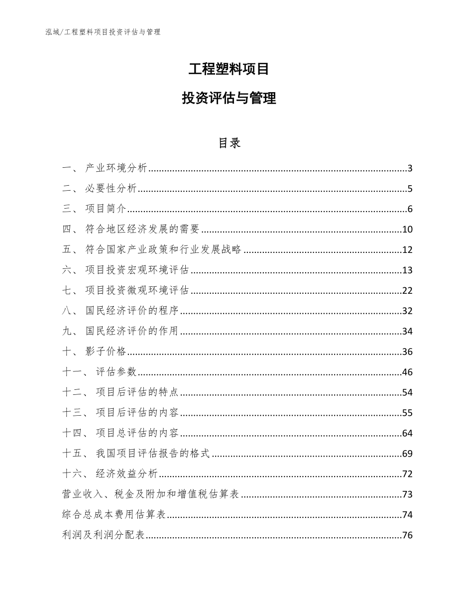 工程塑料项目投资评估与管理_第1页