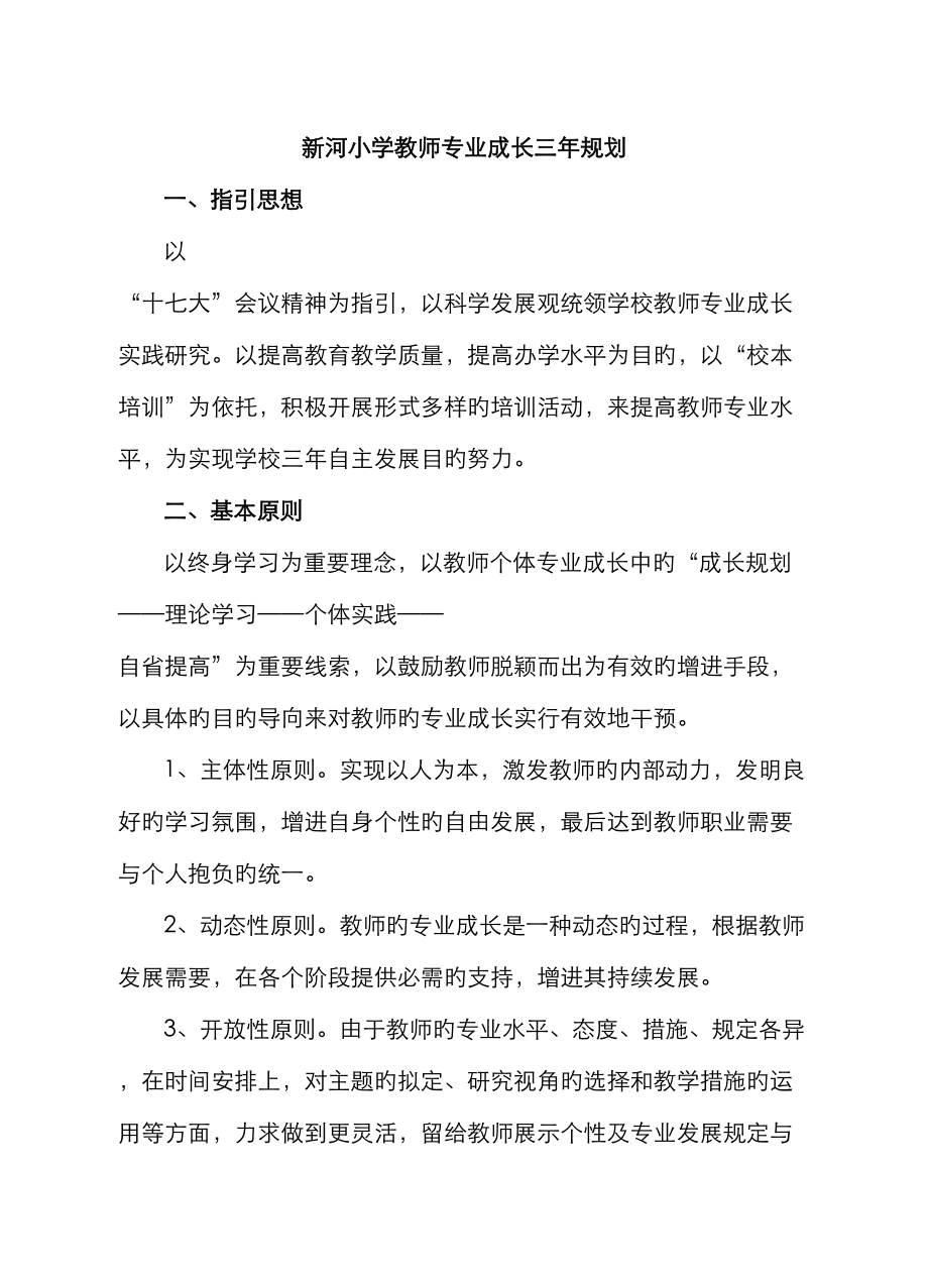 新河小学教师专业成长三年重点规划_第1页