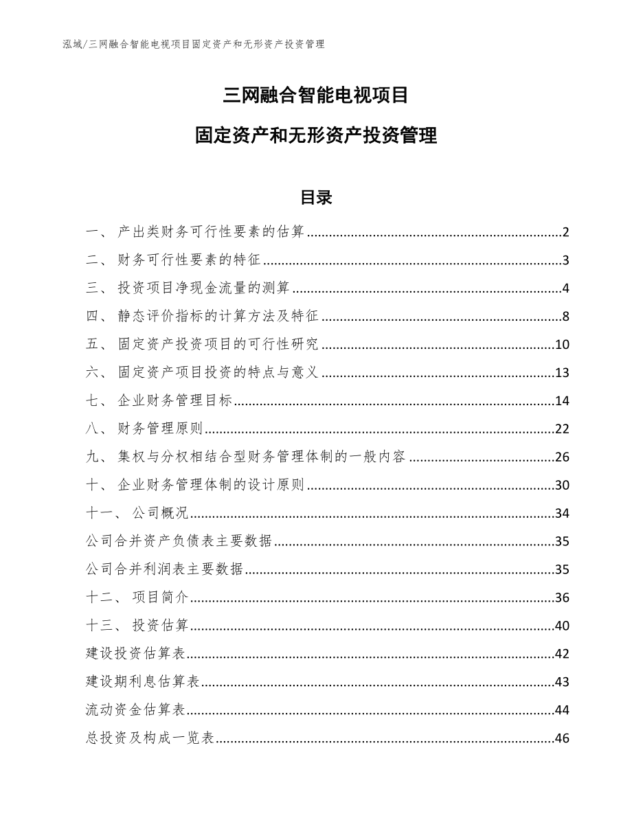 三网融合智能电视项目固定资产和无形资产投资管理_第1页