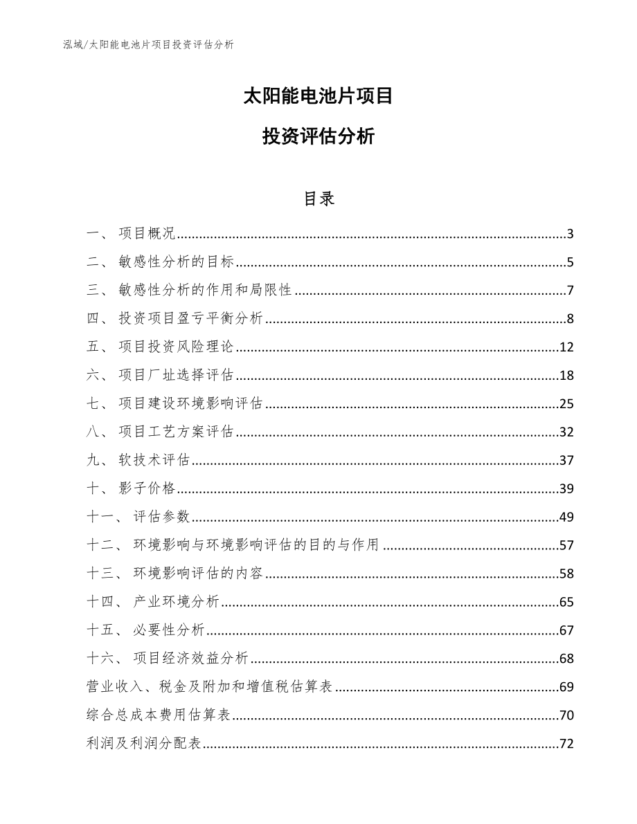 太阳能电池片项目投资评估分析_参考_第1页