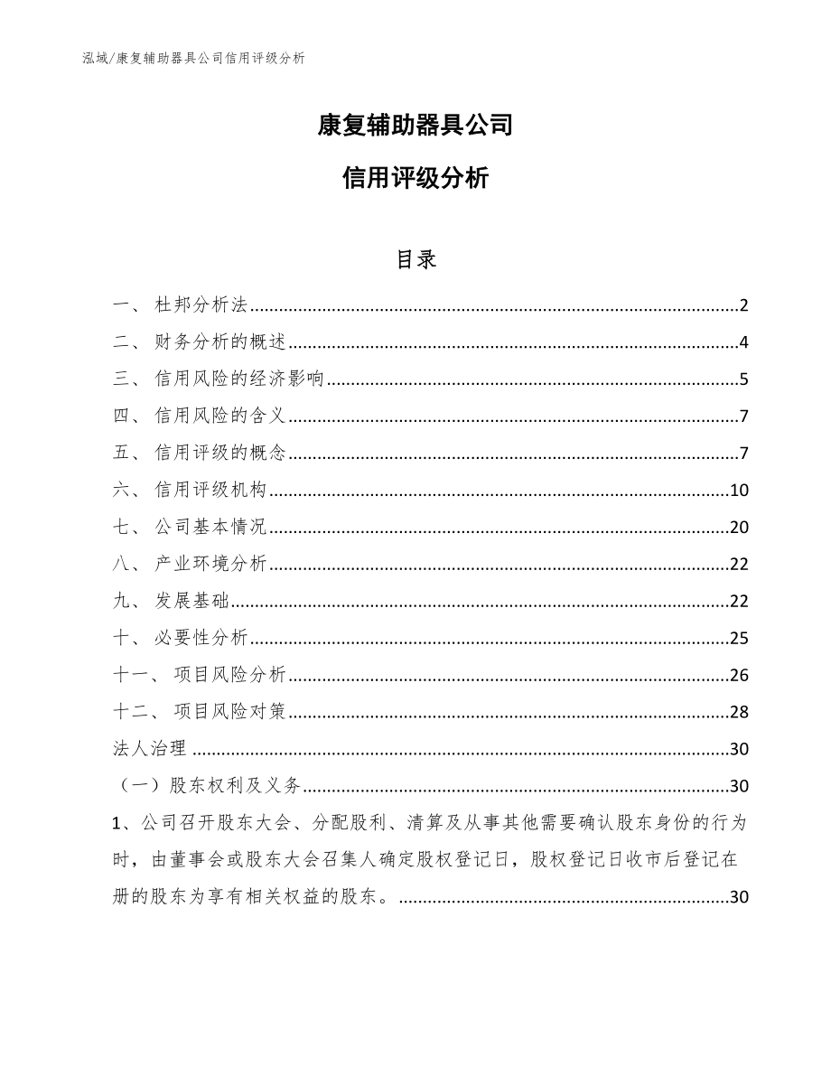 康复辅助器具公司信用评级分析_范文_第1页