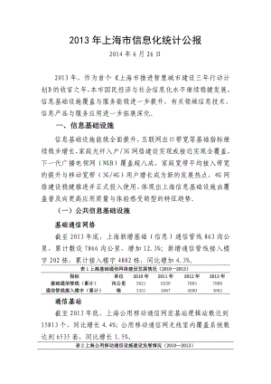 2013年上海信息化统计公报-上海经济和信息化委员会