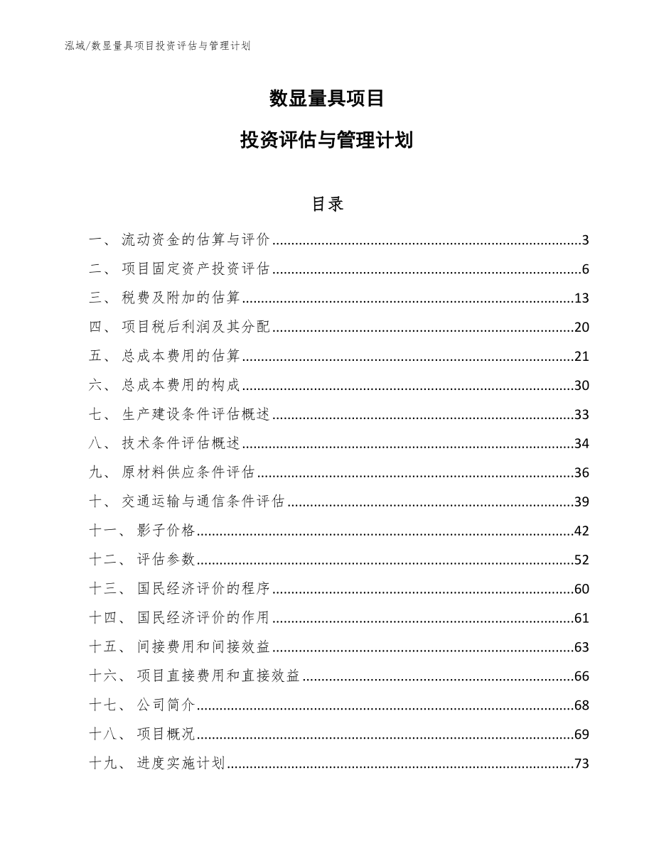 数显量具项目投资评估与管理计划【参考】_第1页