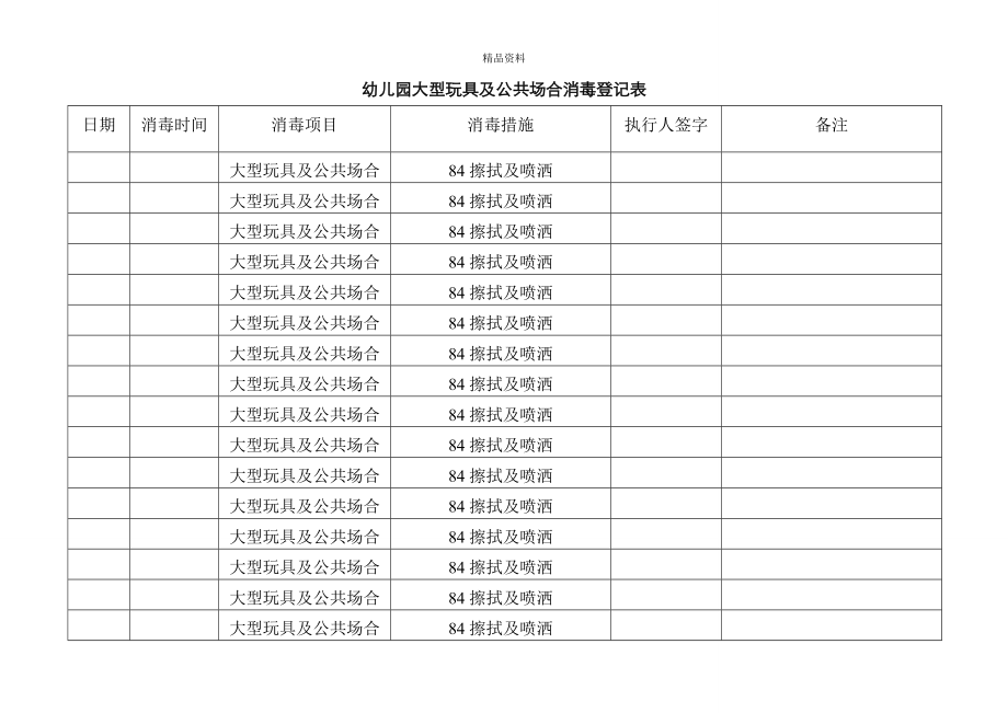 幼儿园大型玩具及公共场所消毒记录表_第1页