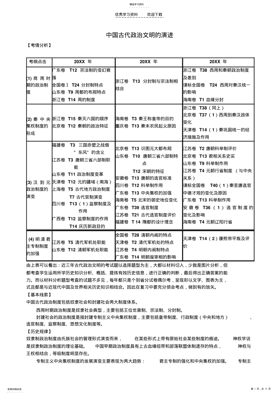 2022年高三歷史二輪復(fù)習(xí)學(xué)案《中國古代政治文明的演進(jìn)》_第1頁