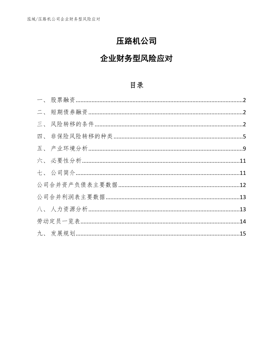 压路机公司企业财务型风险应对_第1页