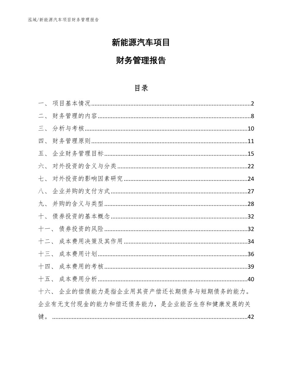 新能源汽车项目财务管理报告_参考_第1页