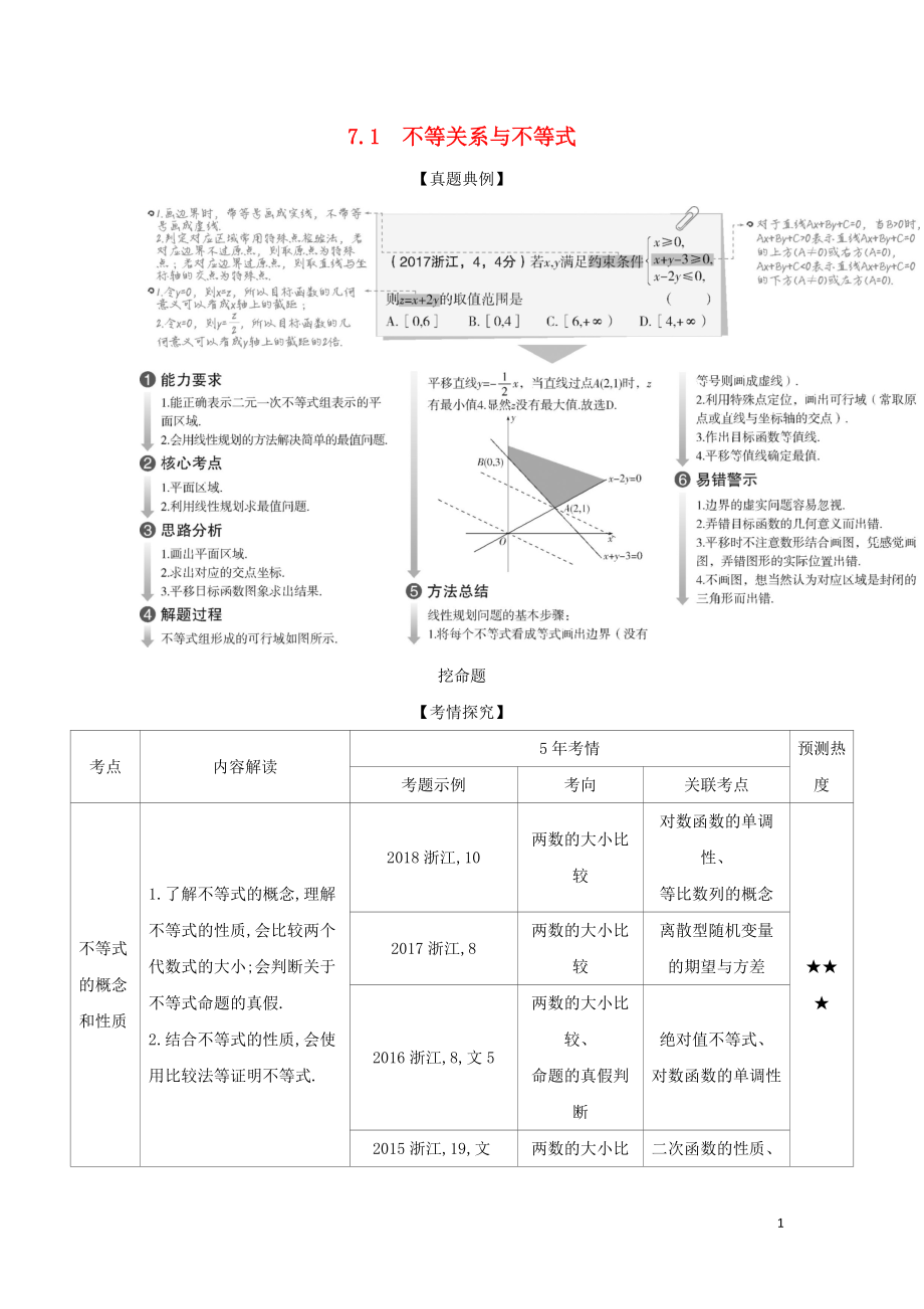 （浙江專用）2020版高考數(shù)學(xué)一輪總復(fù)習(xí) 專題7 不等式 7.1 不等關(guān)系與不等式檢測(cè)_第1頁(yè)