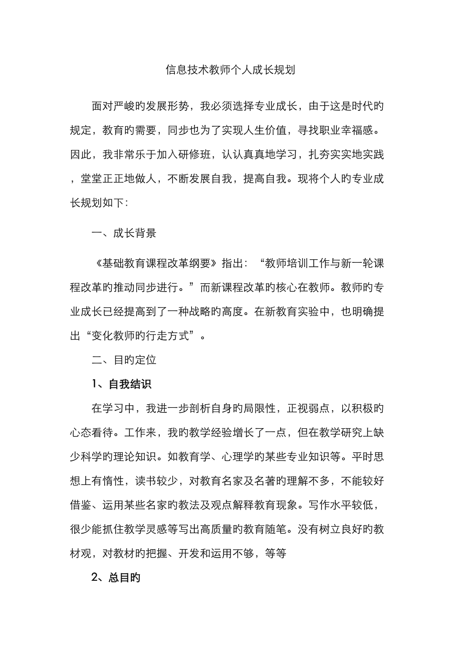 信息重点技术教师个人成长重点规划_第1页