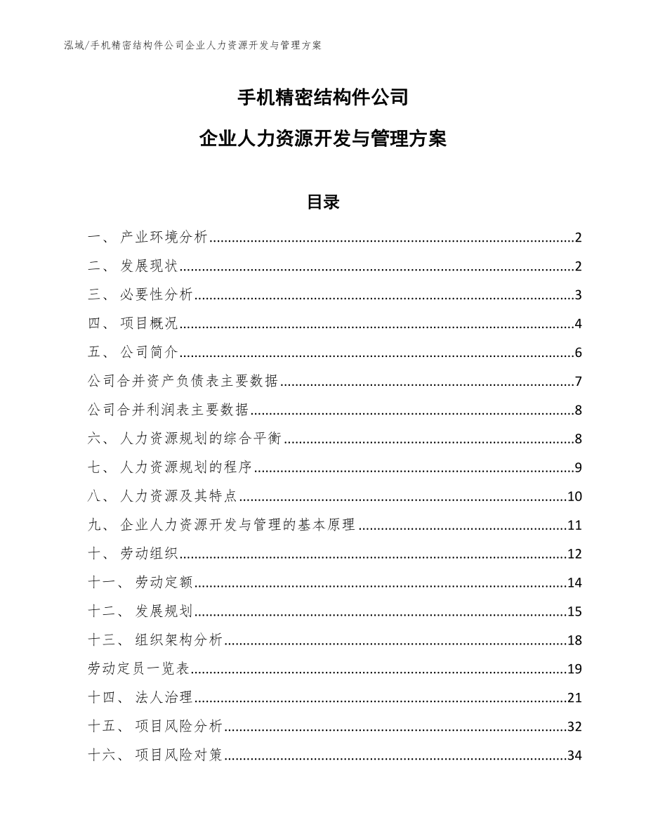 手机精密结构件公司企业人力资源开发与管理方案【参考】_第1页