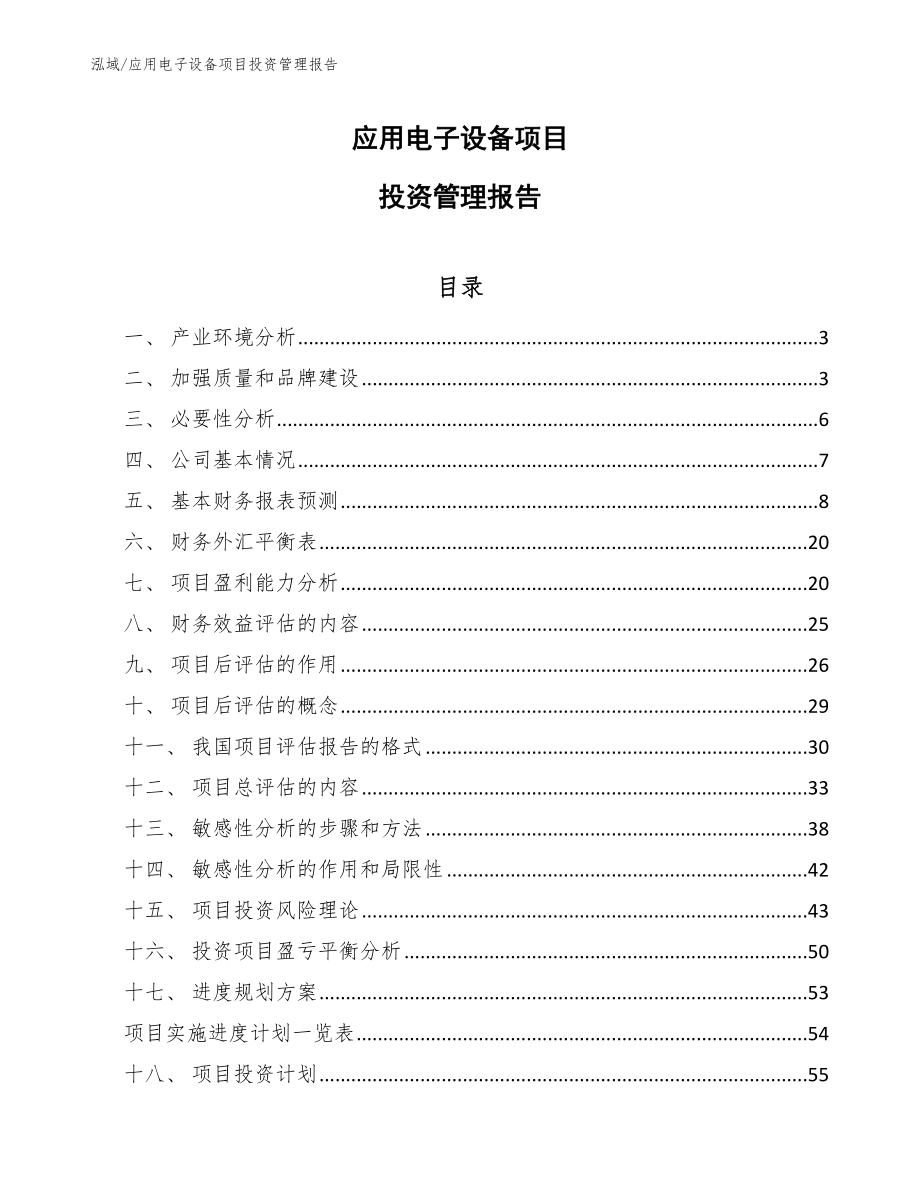 应用电子设备项目投资管理报告_第1页