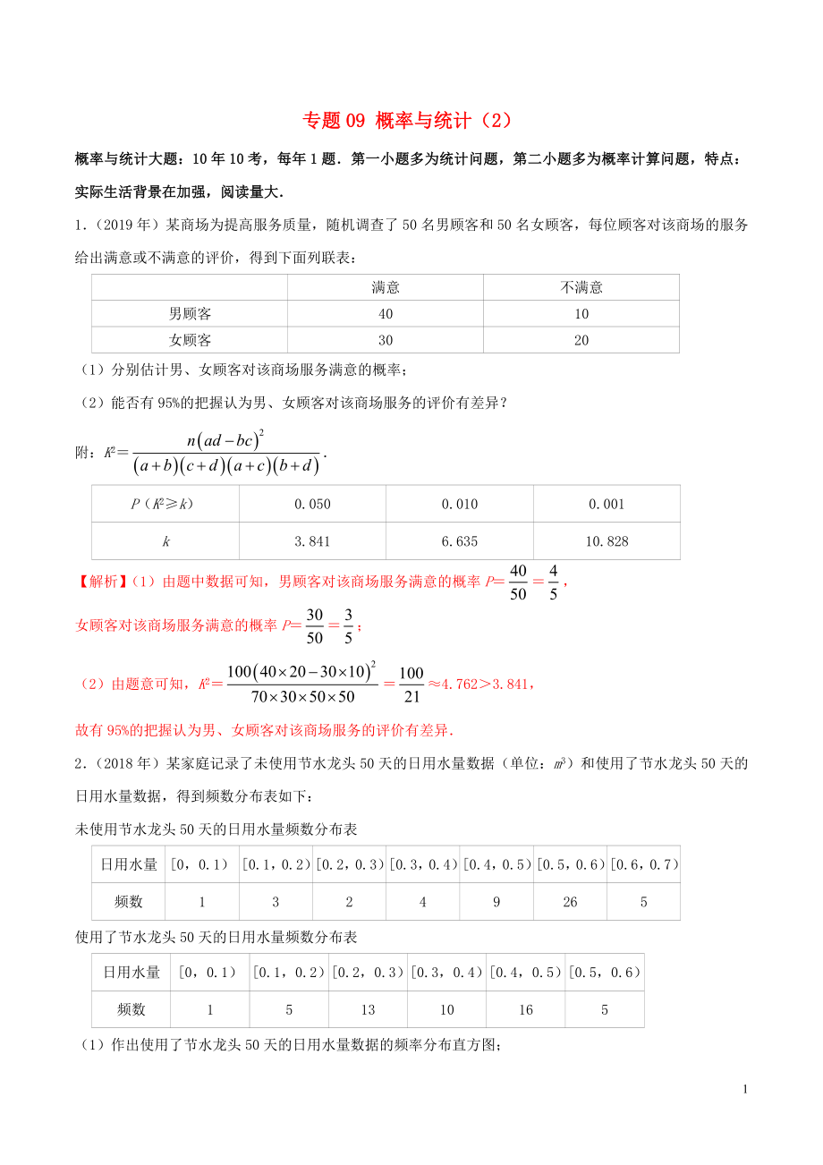 （新課標(biāo) 全國I卷）2010-2019學(xué)年高考數(shù)學(xué) 真題分類匯編 專題09 概率與統(tǒng)計（2）文（含解析）_第1頁