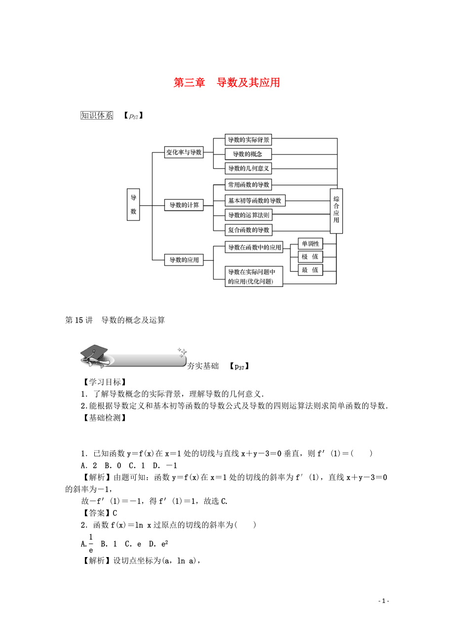 （名師導(dǎo)學(xué)）2020版高考數(shù)學(xué)總復(fù)習(xí) 第三章 導(dǎo)數(shù)及其應(yīng)用 第15講 導(dǎo)數(shù)的概念及運(yùn)算練習(xí) 文（含解析）新人教A版_第1頁(yè)