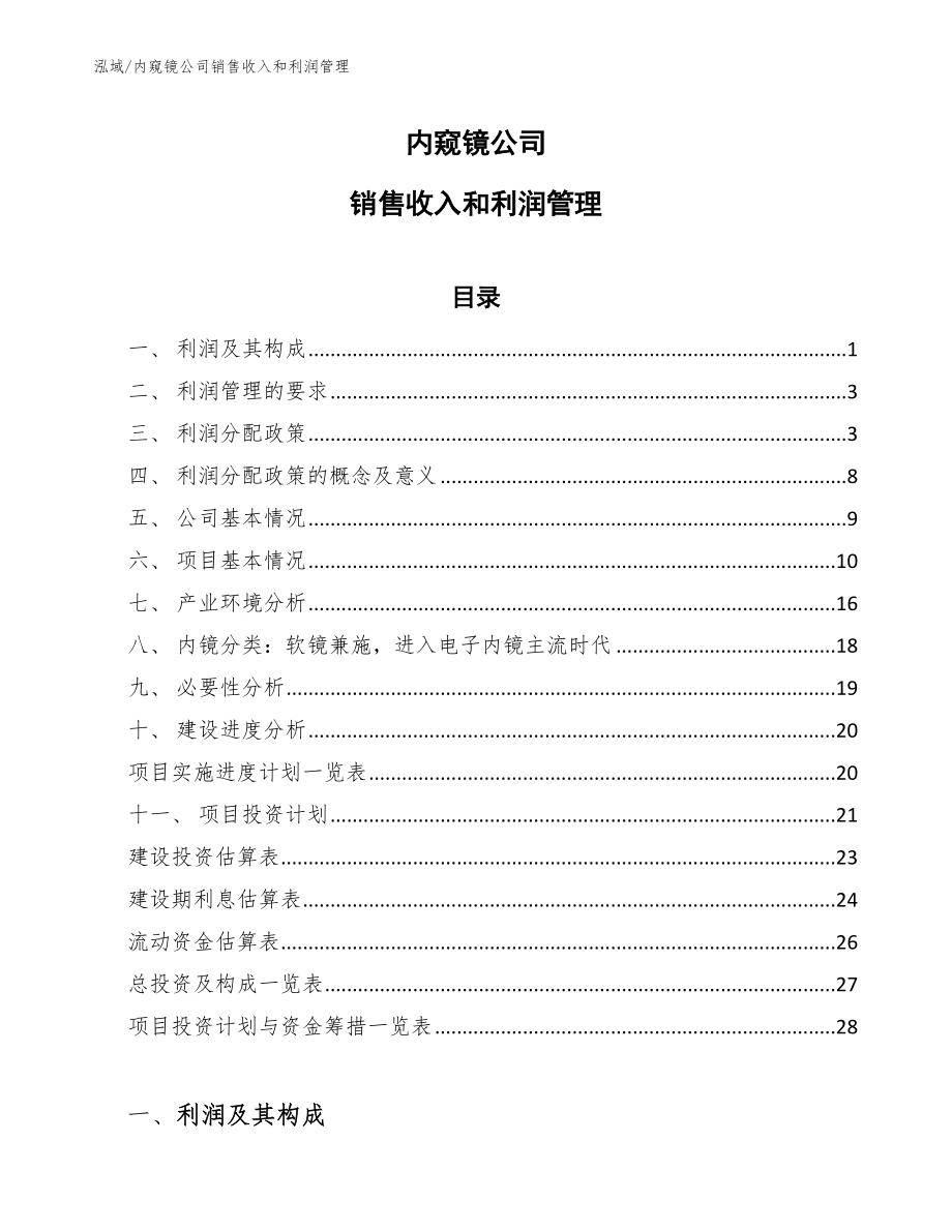 内窥镜公司销售收入和利润管理（范文）_第1页