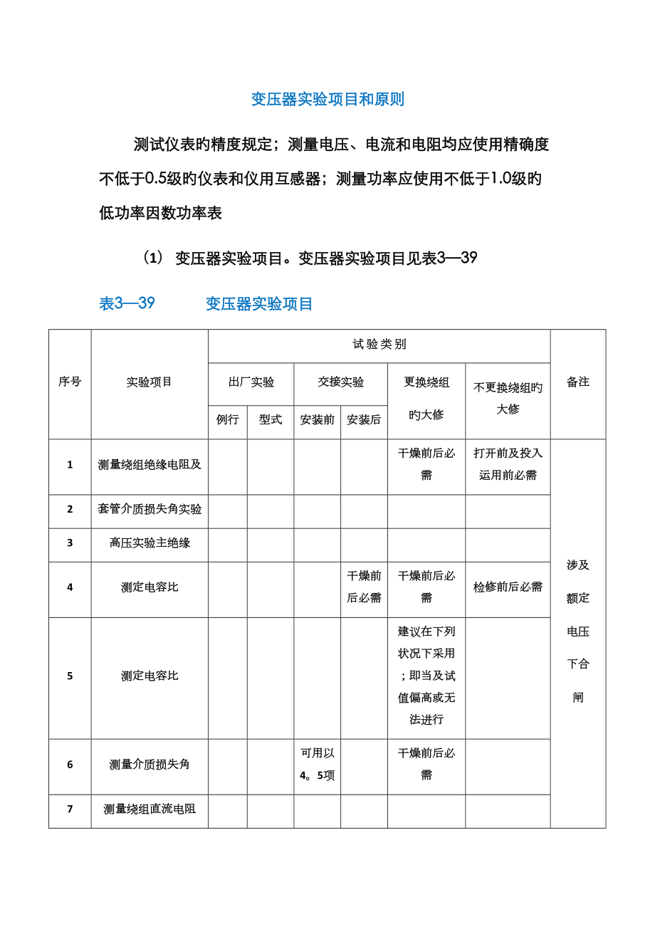 变压器试验专项项目和重点标准_第1页