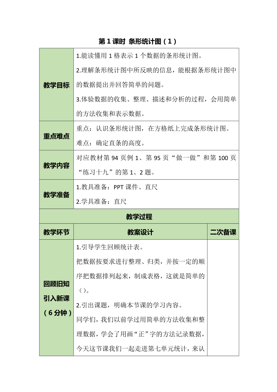 四年级上册数学教案-7.1 条形统计图（1）-人教版_第1页