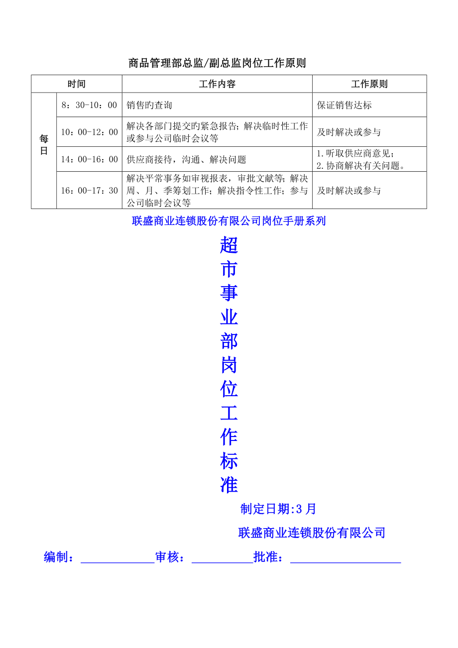 超市事业部岗位工作重点标准商品管理部_第1页