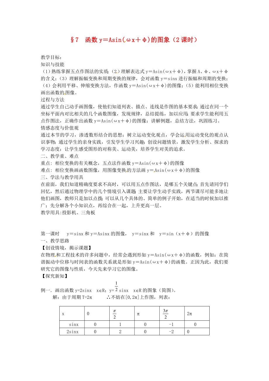 陕西省西安市高中数学第一章函数的图像教案1北师大版必修4_第1页