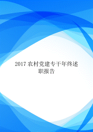 2017农村党建专干年终述职报告